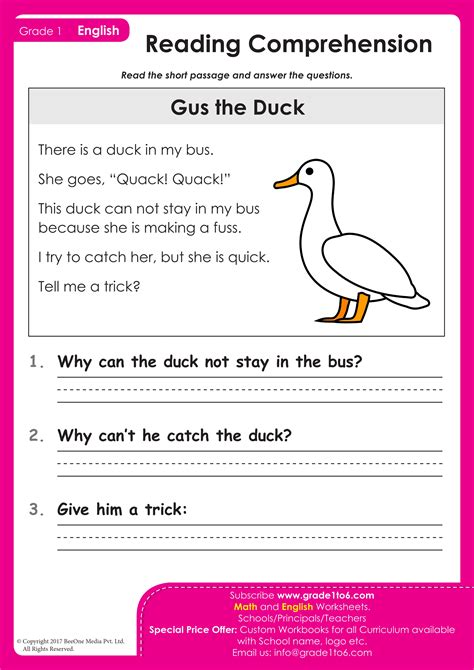 Picture Comprehension For Class 1