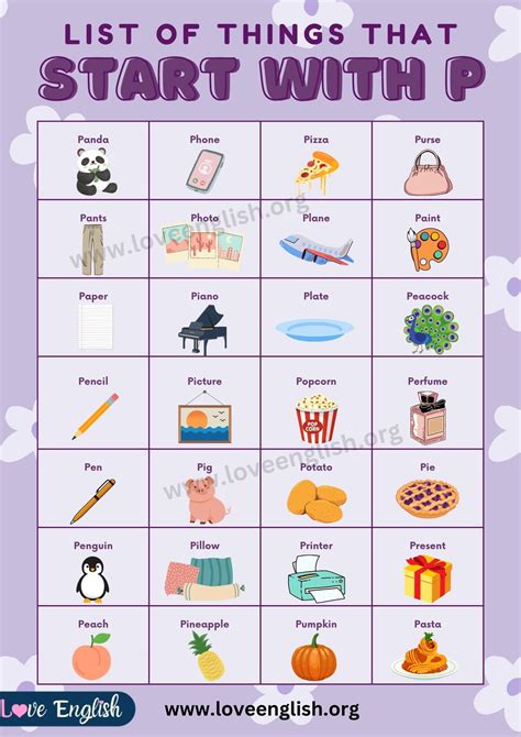 Pictures That Start With P P Picture Cards Preschool Words That Start With P - Preschool Words That Start With P
