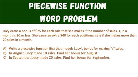 Piecewise Functions Word Problems Worksheet