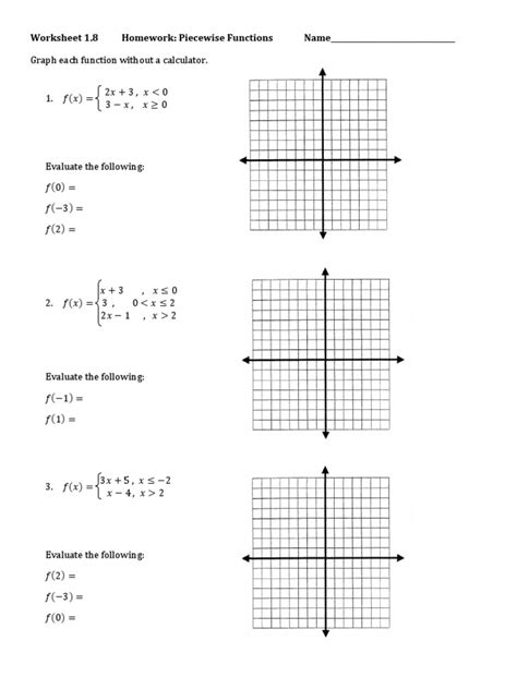 Piecewise Functions Worksheet Pdf