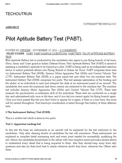 Pilot Aptitude Battery Test Sample Papers