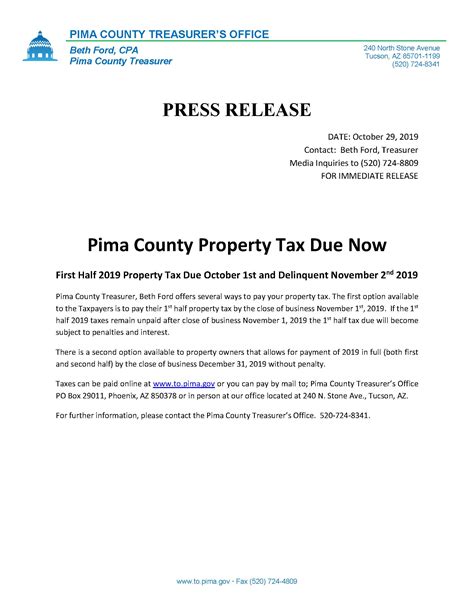 pima county treasurers office online payment effective date