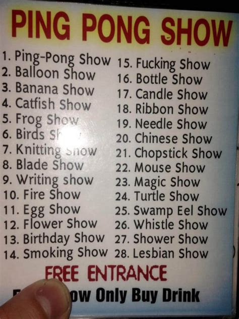 ping pong show menu