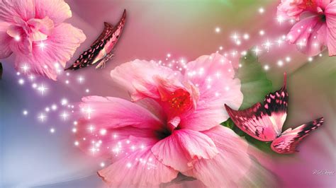 Pink Butterflies And Flowers