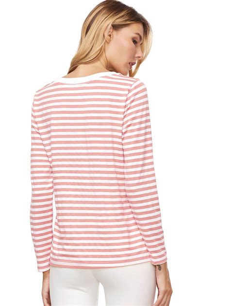 Pink Striped Long Sleeve Shirt Womens