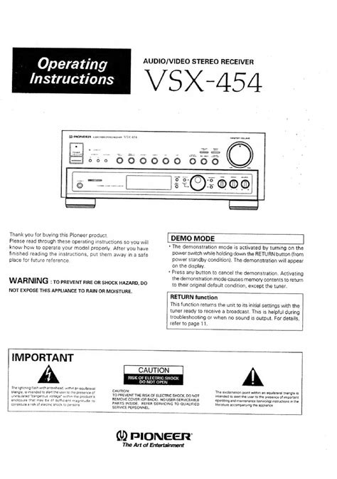 Read Online Pioneer Vsx 454 User Guide 