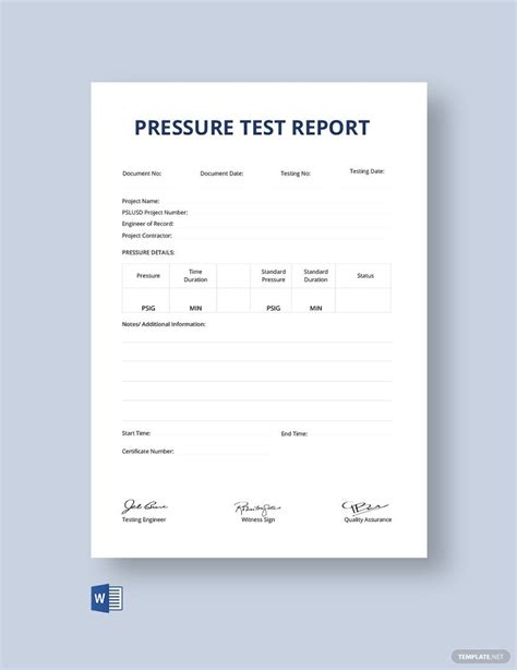 Pipe Pressure Test Certificate Template