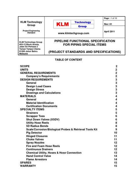 Download Pipeline Functional Specification For Piping Special Items 