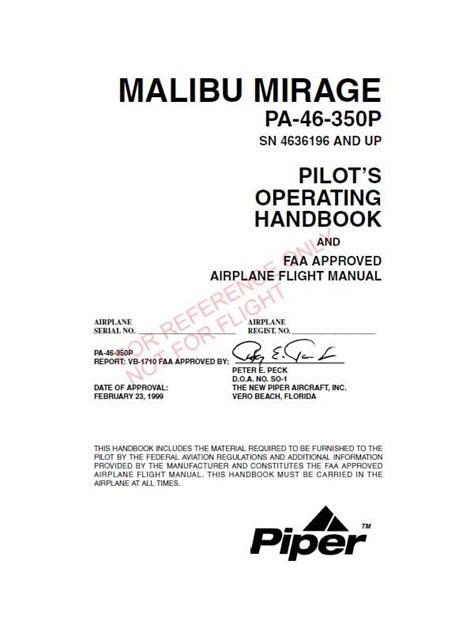 Download Piper Mirage Pa 46 350P Poh Flight Manual 