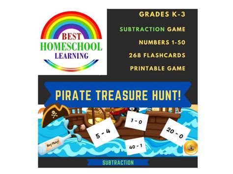 Pirate Hunt Subtraction Printable Math Game 268 Subtraction Pirate - Subtraction Pirate