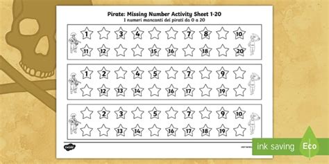 Pirate Missing Number 1 20 Worksheet Twinkl Missing Numbers 1 To 20 - Missing Numbers 1 To 20