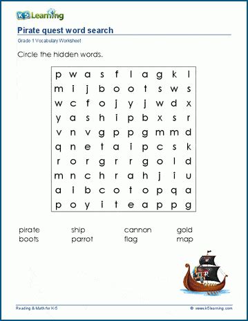 Pirate Quest Word Search K5 Learning Pirate Vocabulary Worksheet - Pirate Vocabulary Worksheet