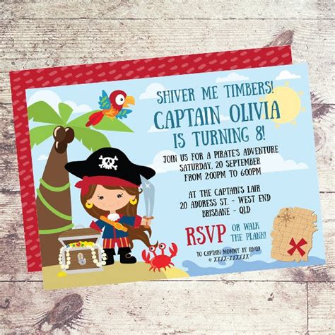 Pirate Theme Girl Birthday Party Invite