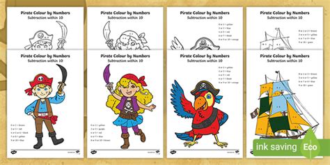 Pirate Themed Subtraction From 10 Colour By Number Pirate Subtraction - Pirate Subtraction