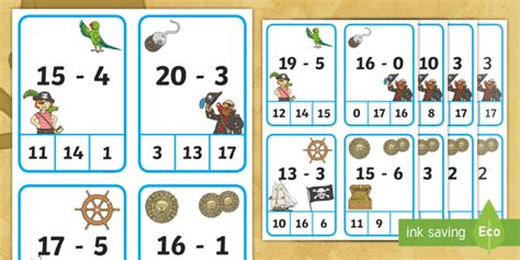 Pirate Themed Subtraction From 20 Peg Activity Twinkl Pirate Subtraction - Pirate Subtraction