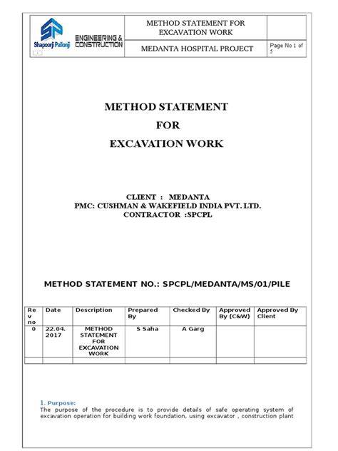 pit excavation method statement