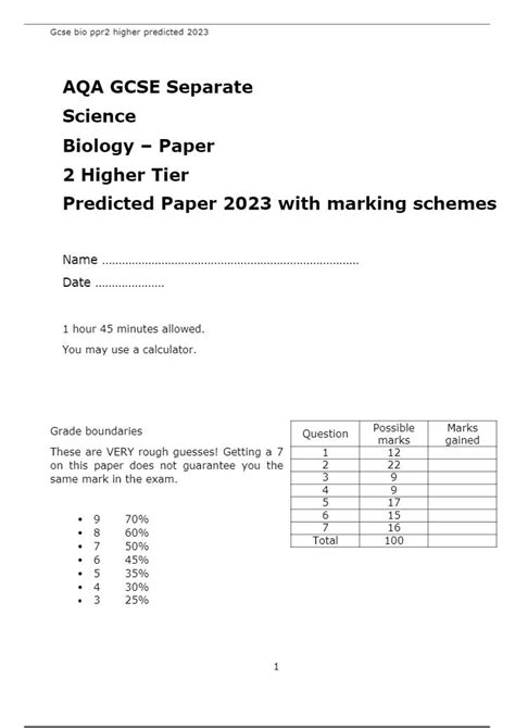 Read Pixl Mark Schemes Predicted Paper 2 Higher 