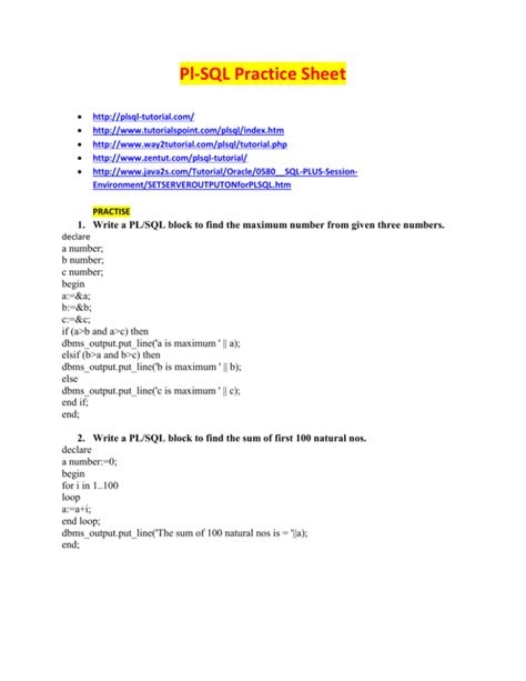 Pl Sql Practice Exercises