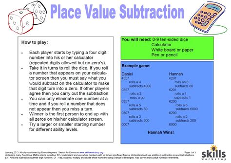 Place Value Subtraction Game Skillsworkshop Place Value Subtraction - Place Value Subtraction