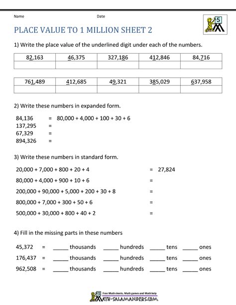Place Value Worksheet Place Value Millions Worksheet - Place Value Millions Worksheet
