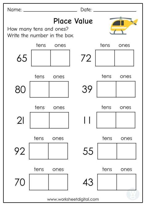 Place Value Worksheet Tens And Ones K5 Learning Kidzone Math Worksheets - Kidzone Math Worksheets
