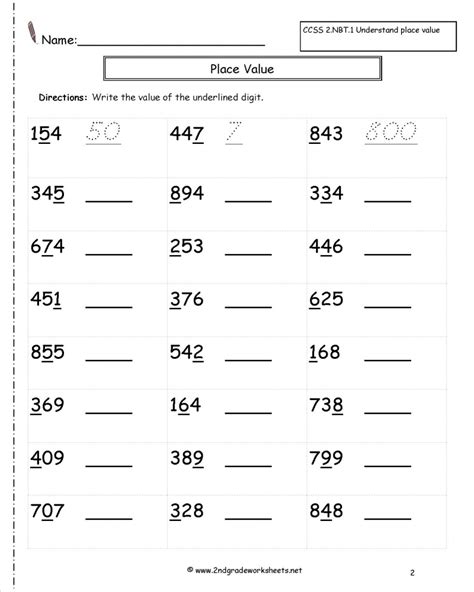 Place Value Worksheets 2nd Grade With Answer Key Place Value Worksheet Second Grade - Place Value Worksheet Second Grade