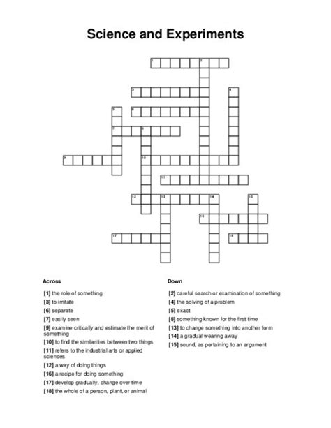 Places For Science Experiments Crossword Clue Science Crossword - Science Crossword