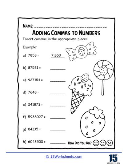 Placing Commas In Numbers Worksheet Worksheet 1st Grade Comma Practice - Worksheet 1st Grade Comma Practice