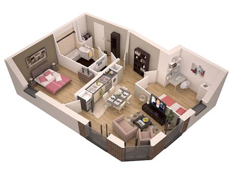 Plan Appartement 60m2 3d   3 Bedrooms 60m2 Free Online Design 3d Apartment - Plan Appartement 60m2 3d