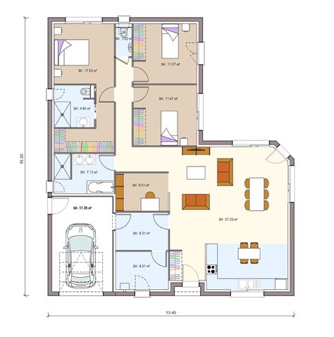 Plan Maison 130m2 Plain Pied 3d   Plan Maison Breuillet - Plan Maison 130m2 Plain Pied 3d