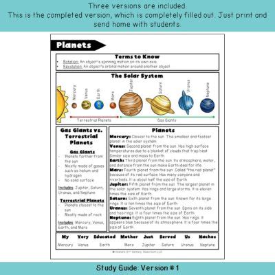 Planets Study Guide And Review Worksheets Planet Information Worksheet - Planet Information Worksheet