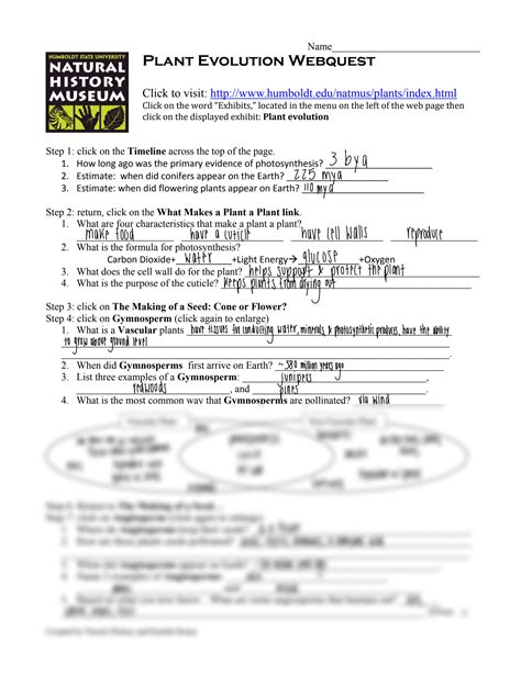 Plant Evolution Webquest Answer Key