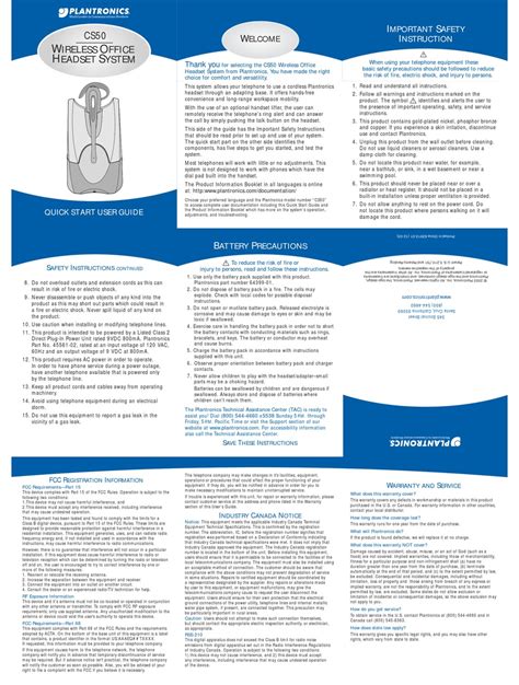 Download Plantronics Cs50 Quick Start Guide 