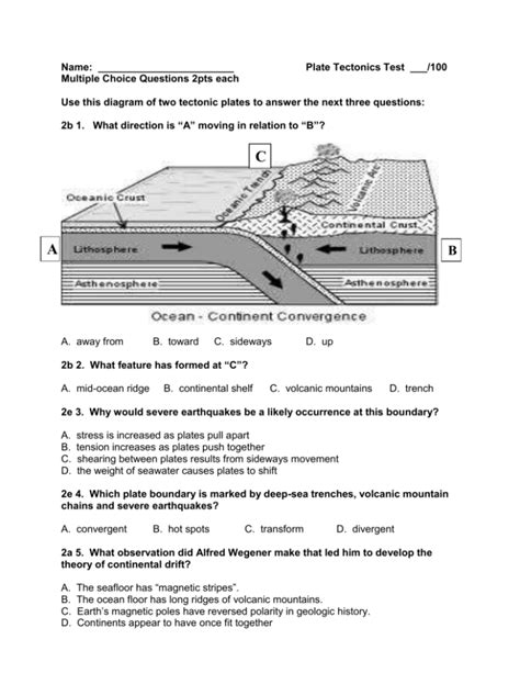 plate tectonics test questions and answers