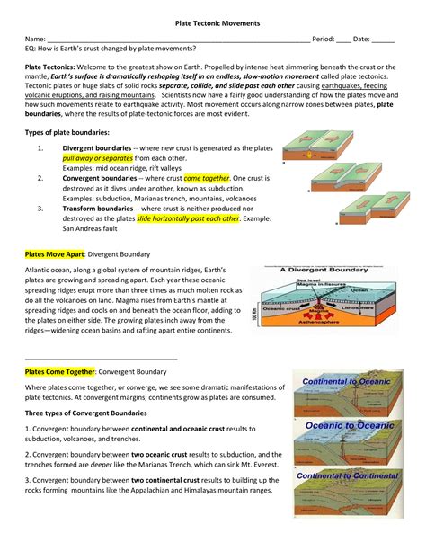 Plate Tectonics Worksheets Plate Boundary Worksheet Answer Key - Plate Boundary Worksheet Answer Key