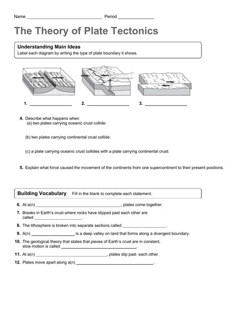 Plate Tectonics Worksheets Theory Of Plate Tectonics Worksheet - Theory Of Plate Tectonics Worksheet