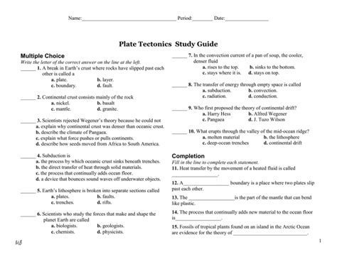 Download Plate Tectonics Study Guide Multiple Choice 