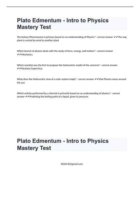 Plato Physics Answers