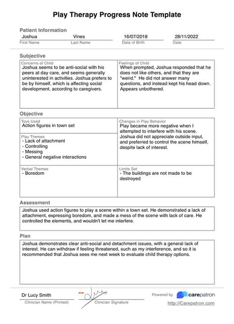 Play Therapy Progress Note