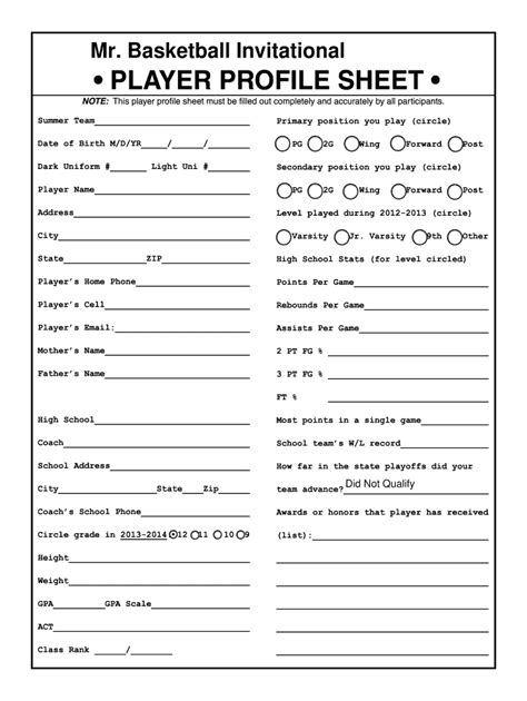 player profile template for basketball