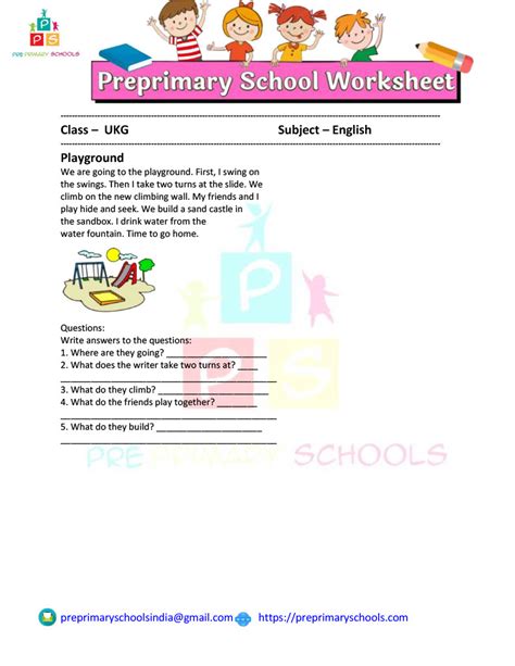 Playground Reading Comprehension Exercise For Ukg Pre Primary Picture Comprehension For Ukg - Picture Comprehension For Ukg