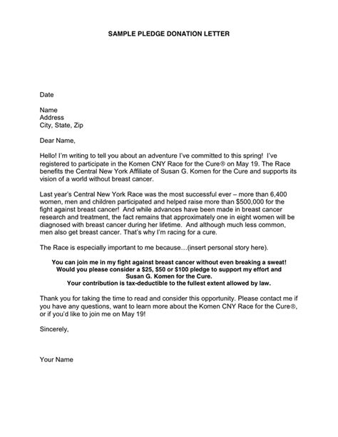 pledge donation letter in Word and Pdf formats