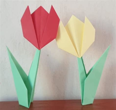 Pliage Papier 3d   Origami Fleur Tulipe Avec Sa Tige Pliage Facile - Pliage Papier 3d