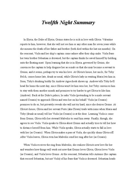 Plot Summary Of Twelfth Night