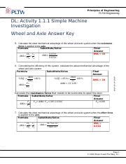 pltw activity engineering answer keys