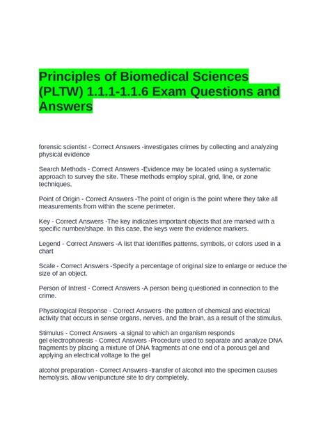 pltw biomedical science unit 6 answer key