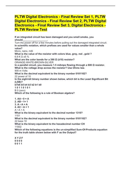 Pltw Digital Electronics Final Exam Part