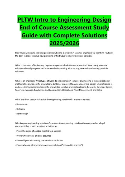 Pltw Intro To Engineering Design Final Exam