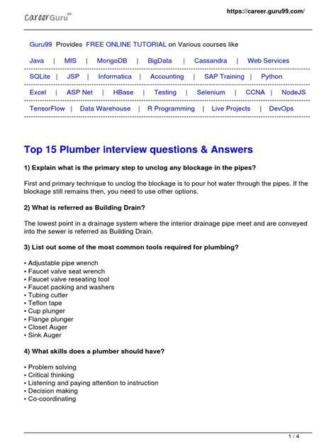 plumber interview questions