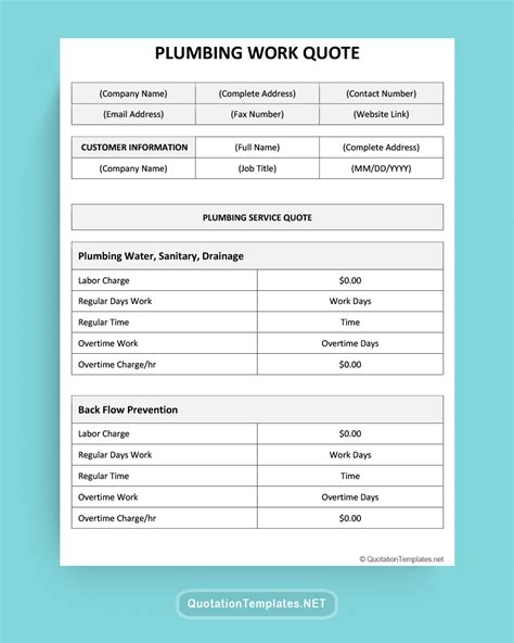 Plumber Plumbing Work Quotation Sample